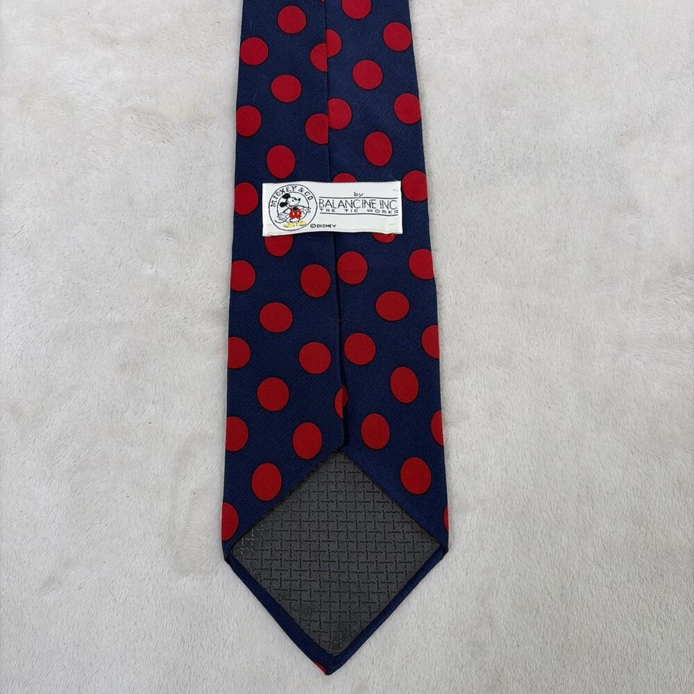 Disney Balancine Mickey Mouse Mens Tie Silk Woven Navy w/Red Polka Dots Charity - Picture 6 of 9